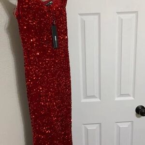 Velvet Sparkling Red Evening Dress